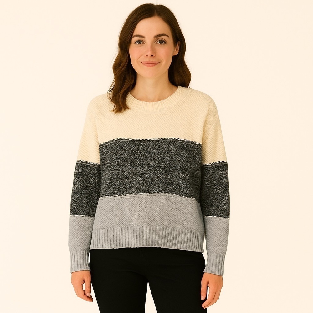 Cream & Gray Color Block Sweater S
